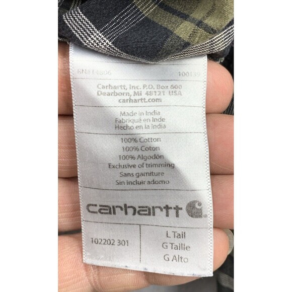 Carhartt  Button Down Shirt Men's Size Large Plaid Green Relaxed Fit Long Sleeve - Picture 14 of 16